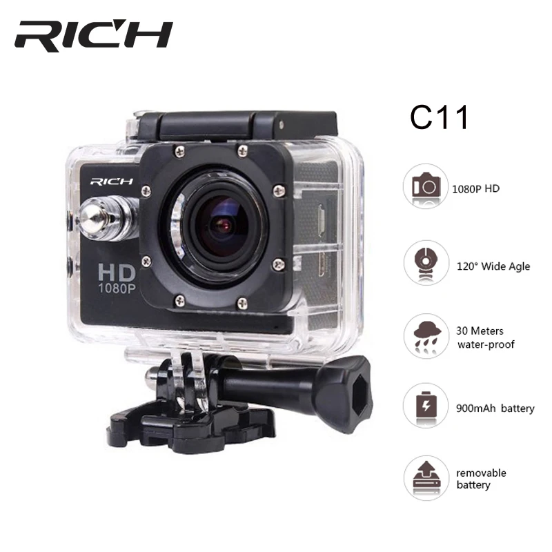 Спортивная камера 8MP 140D 1080P 2 0 LCD широкоугольные экшн камеры шлем видеокамера 30 м