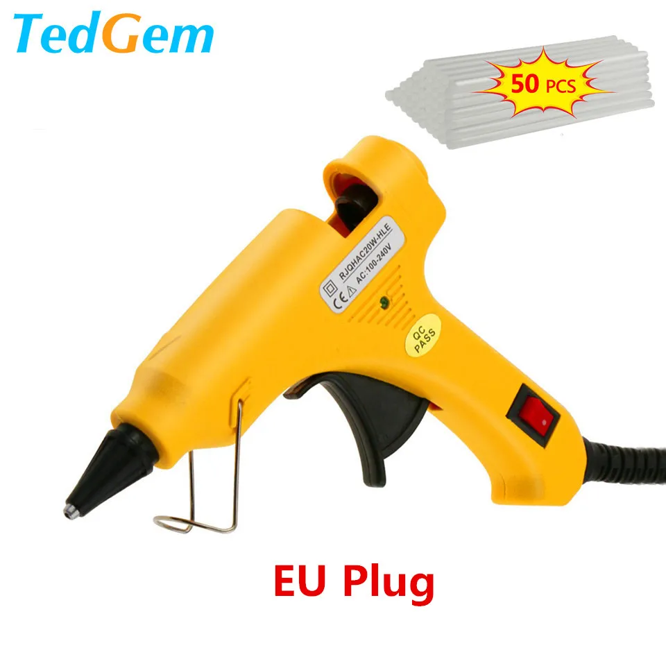 

Tedgem Hot Melt Glue Gun EU 100-240V 20W Gluegun with 50pc 7mm*190mm Glue Sticks Mini Guns Thermo Gluegun Repair Heat Tool