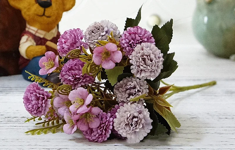 Flone Artificial Flowers High Quality Silk Bouquet Fake Flowers Wedding Display Flower European Style Carnation Home Decoration (15)
