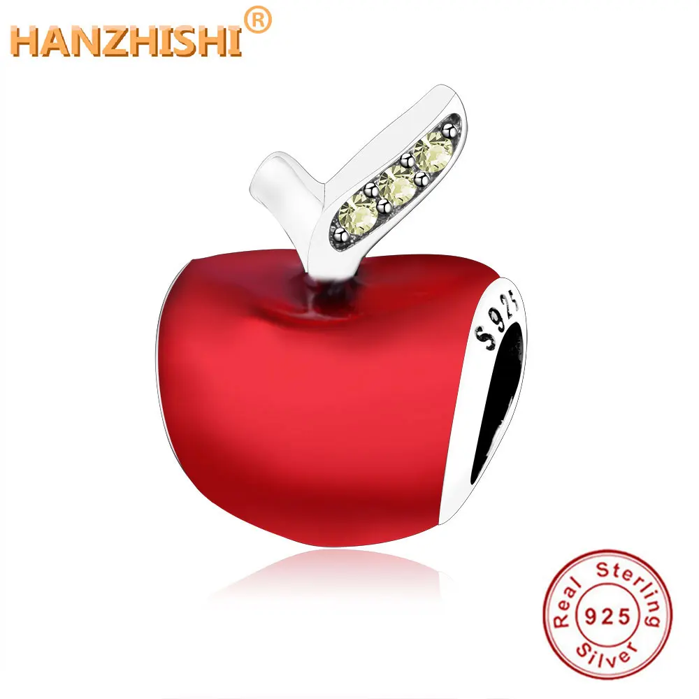

925 Sterling Silver Red Enamel Apple Charms Beads Fit Original Pandora Charm Bracelet DIY craft Jewelry Making for Christmas