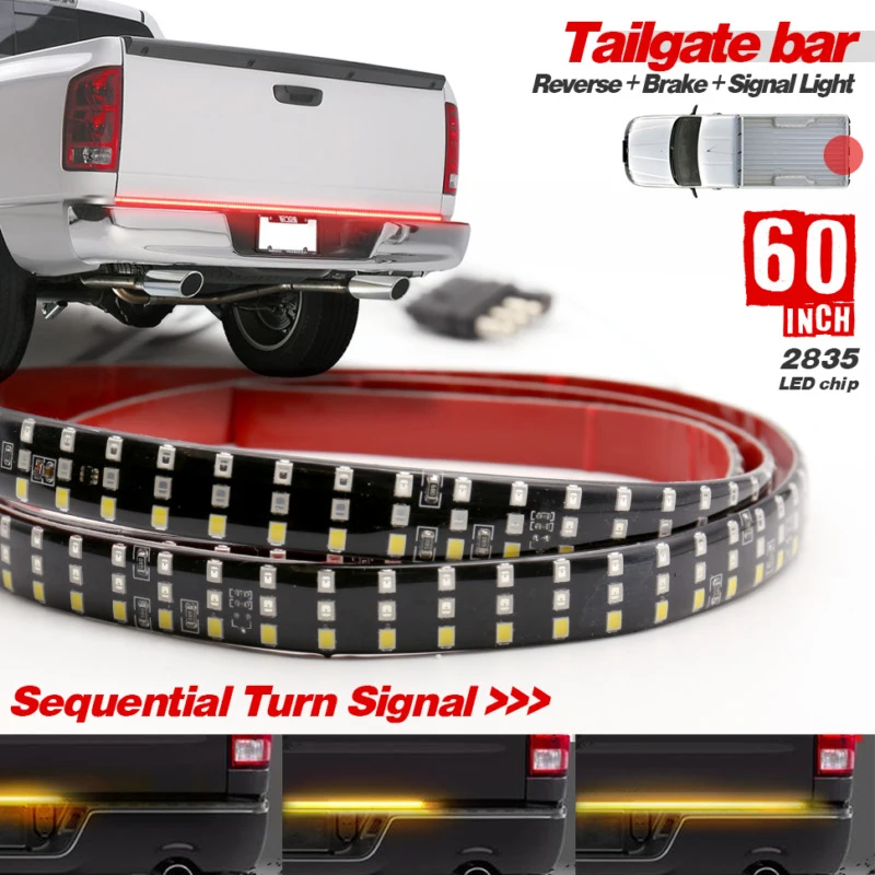

Car LED Light 60x0.7x0.2inches Truck Tailgate Strip 60" Triple LED Sequential Turn Signal-Brake-Reverse Light Accessories