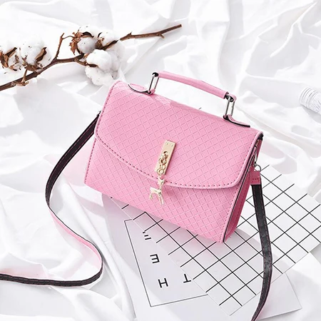 Новое поступление, ручная сумка для женщин, дизайнерская сумка из искусственной кожи, сумки на плечо, модная сумка-мессенджер, женская сумка через плечо, украшенная оленем - Цвет: Розовый