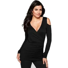New Sexy Women Bodycon Off Shoulder T Shirt Casual Tops Long Sleeve V Neck Stretch Tee Shirts