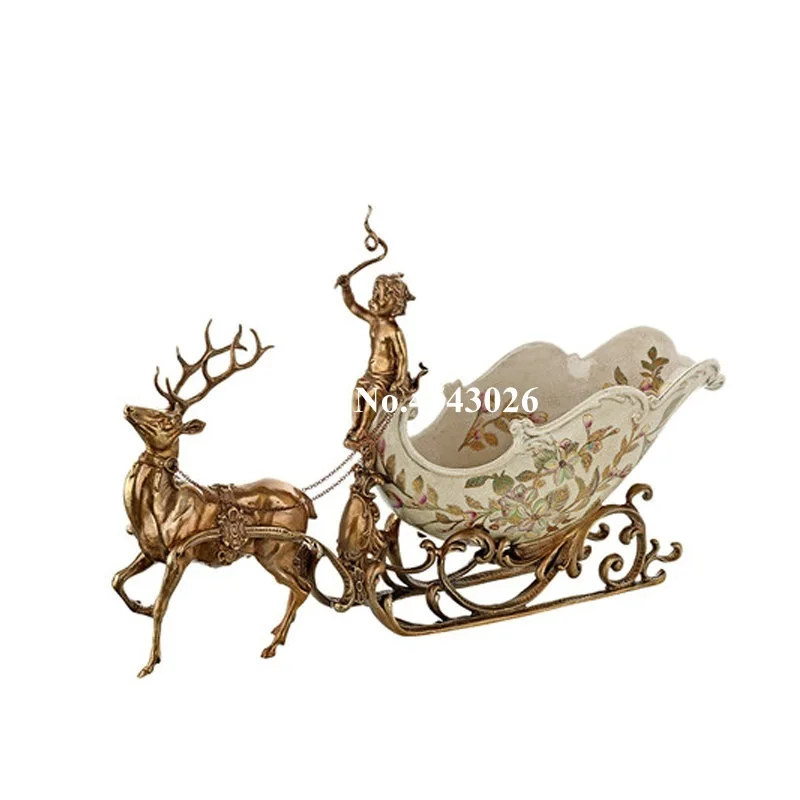 

European ceramic inlaid copper creative decorative basin high-end vintage crafts wave fruit bowl decoration