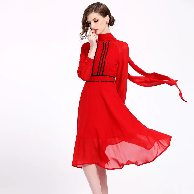 Chiffon Dress The New Fashion Women Plus Size Red Dresses Causal Ladies