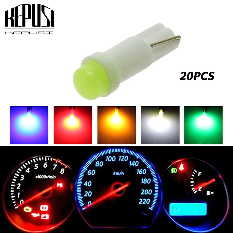 

20pcs 12v W3W T5 Led 74 73 Wedge COB LED Instrument Cluster Led Panel Bulb Gauge Dashboard Light Lamp white red blue purple