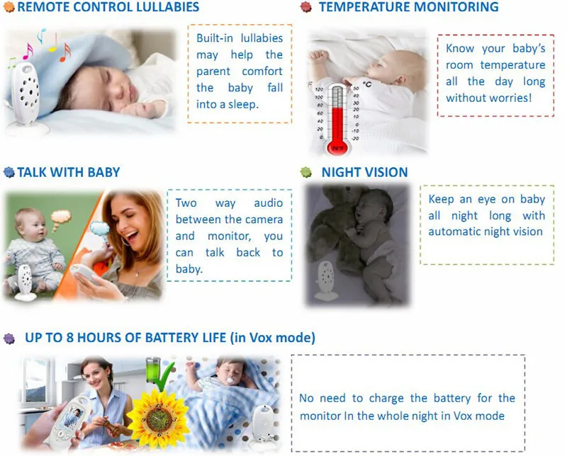 Беспроводной цветной Детский Монитор 2,0 дюйма, Детская няня, камера безопасности, радио, няня, Детская камера, контроль температуры