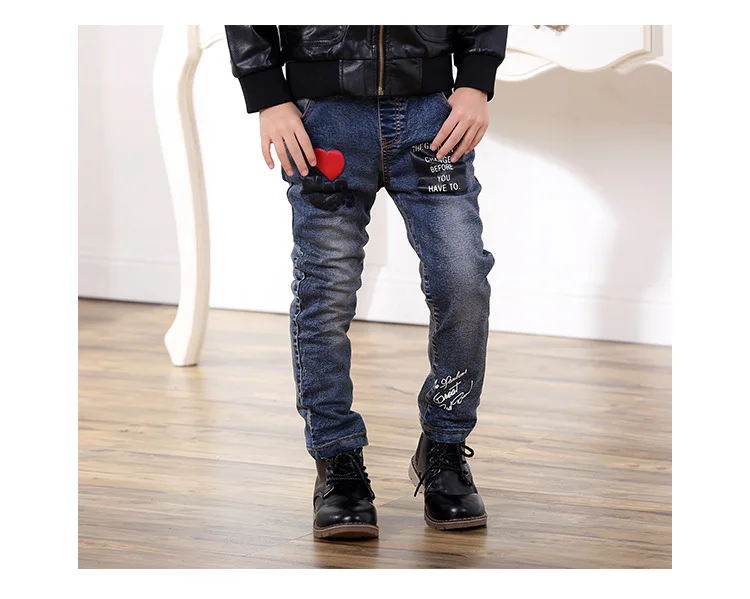 Новые зимние джинсы для мальчиков теплые джинсовые штаны с сердечками Детские теплые плотные флисовые штаны Повседневная одежда для мальчиков 3, 4, 6, 7, 8, 10 лет