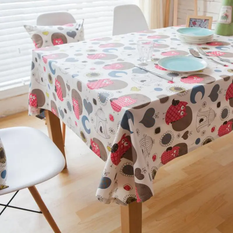 Cute Owl Printed Rectangular Children Table Cloths European Cotton