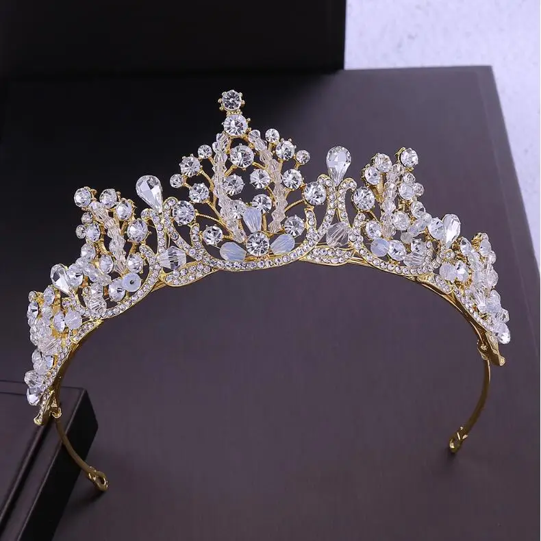 KMVEXO Handmade Rhinestone Beads Bridal Tiara Crown Silver Color Crystal Diadem Veil Tiaras Wedding Hair Accessories Headpieces 