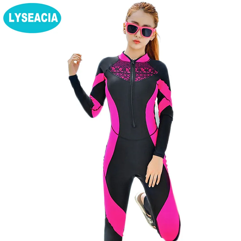 

2019 Lace Wetsuit Women Zipper Swimsuit Full Body Jumpsuits Diving suit Rash Guard Wetsuits for Swimming Surfing Sports Clothing