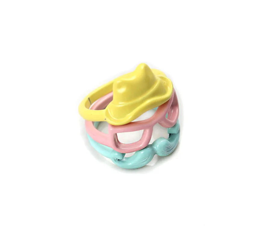 Fashion cute style accessories enamel multicolor beard glasses font b hat b font ring three sets