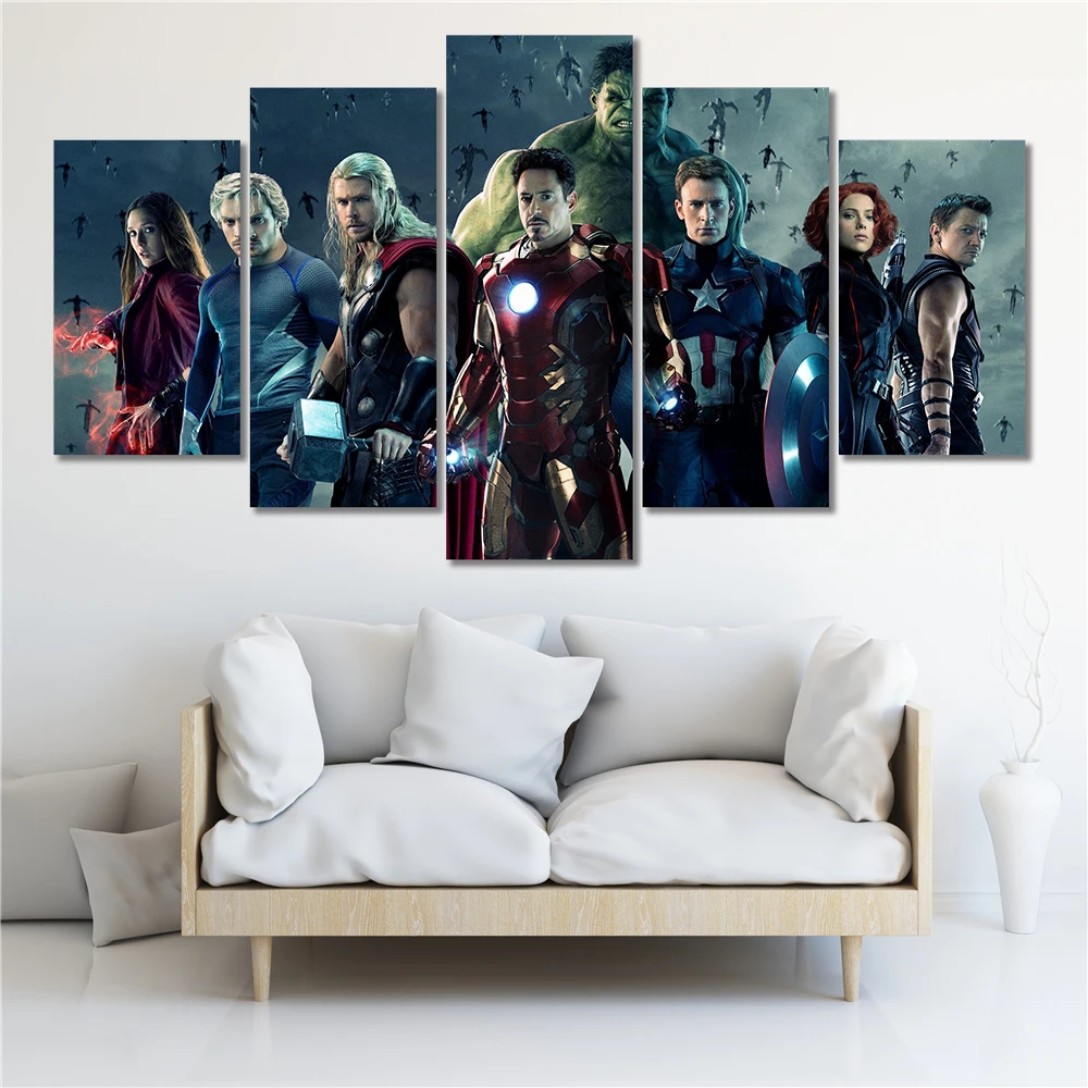 

Canvas Painting Moive Poster 5Pcs Marvel Avengers Captain America Hulk Thor Wall Art Modular Pictures For Living Room Decoration