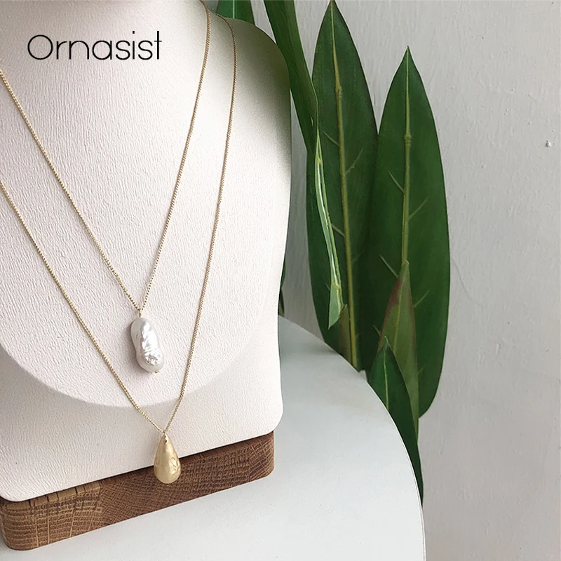 

New Korean Necklace Female Simple Baroque Irregular Natural Pearl Double Layer Chain Clavicle Chain Sweater Chains Choker