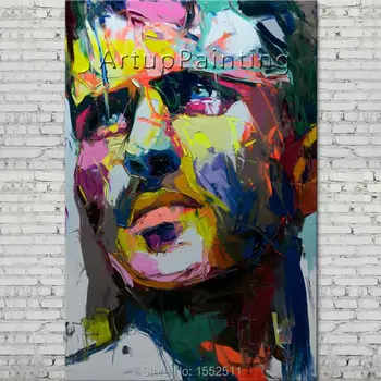 

Palette knife portrait Face Oil painting Character figure canva Hand painted Francoise Nielly wall Art picture 14-9