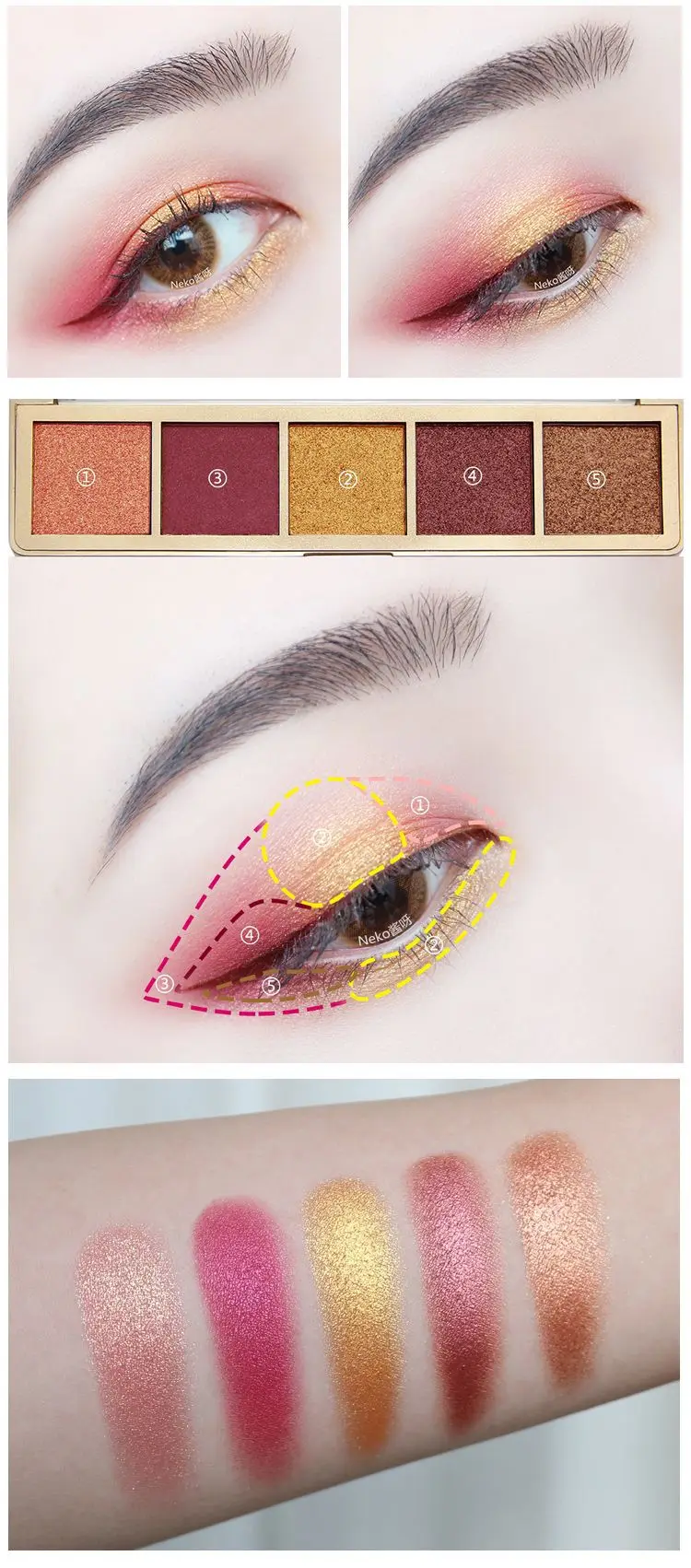 NOVO бренд 5 цветов жемчужные блестящие тени для век Пудра Палитра матовые тени для век макияж