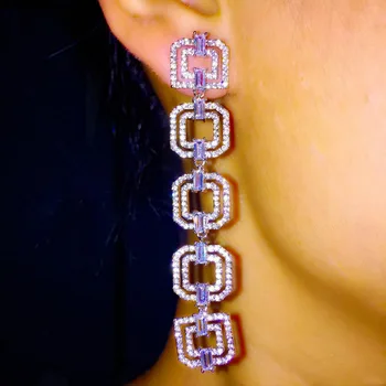 

L6.6*W1.1cm luxury AAA cubic zirconia long square frame long drop earrings for women accessories fashion brincos party jewelry