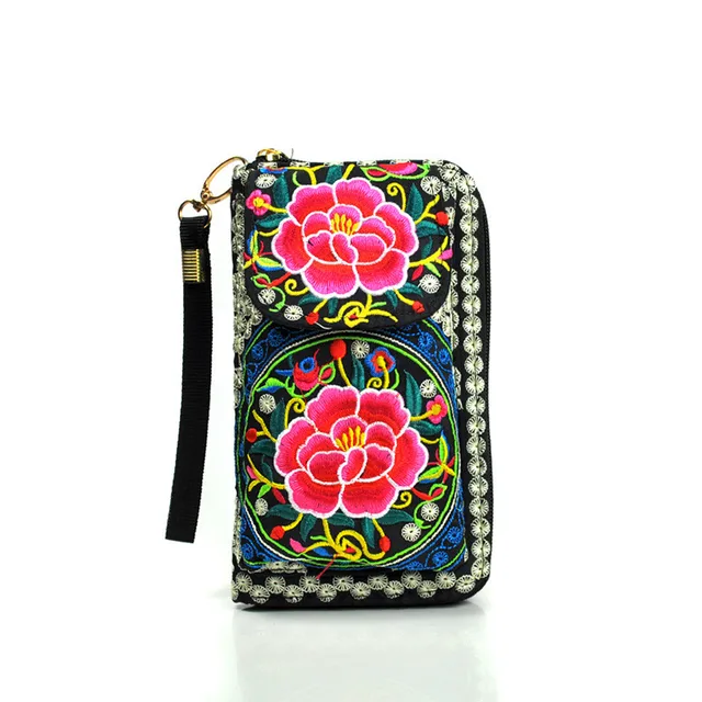 Cheap Handbag Purse Retro Hand Embroidery Mobile Phone Bag Features Ethnic Craft Embroidery Bag Hand Wallet Support Drop shipping
