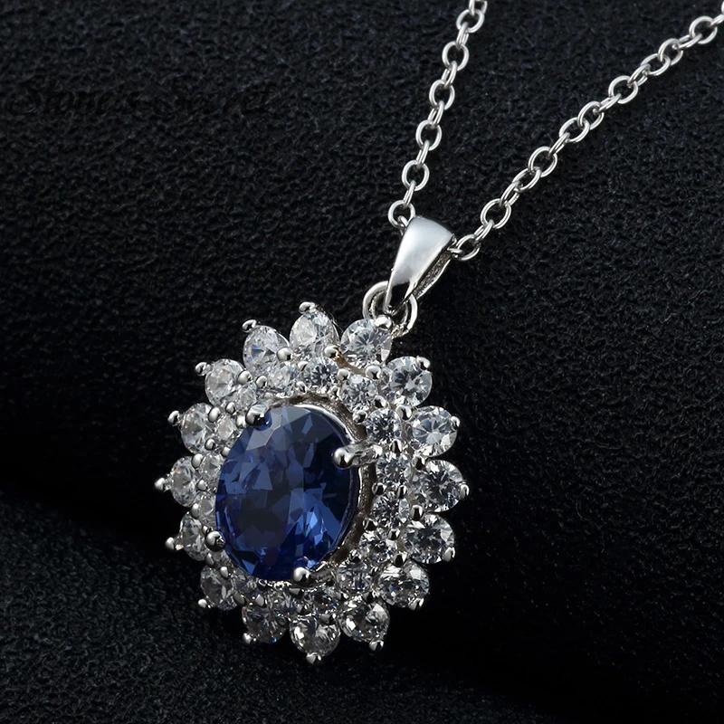 925 Sterling Silver Created Tanzanite Pendant With Chain Sunflower Jewelry