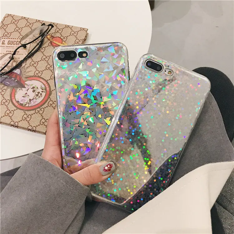 

JeKacci Rainbow Laser Glitter Case for iPhone 7 plus Bling Fashion Soft Silicone Clear Cover for iPhone 6s 7 8plus X 5 5s Cases