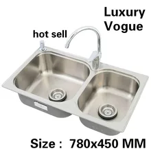 Стандартная модная кухонная раковина пищевой 304 Нержавеющая сталь двойной корыто Горячая 780x450 мм