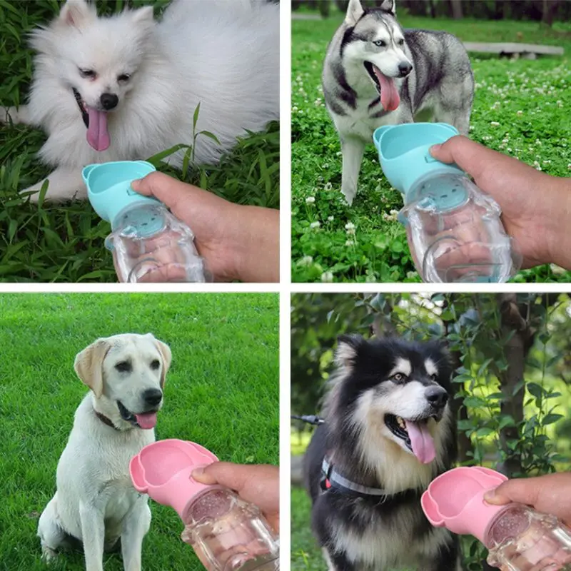 

Pet Feeder Outdoor Portable Drinking Water Bottle Feeding 500ml Locking Switch Drink Bowl Groove Dog Cat Puppy Water Dispenser