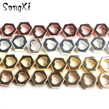 

7*6mm Natural Six-sided Hollow Love Shape Hematite For Jewelry Making Bracelet Rose Gold Loose Spacer Diy Bracelet Necklace Bead