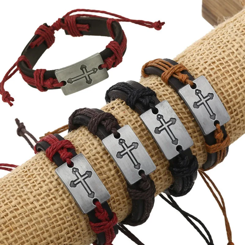 

Retro cross leather bracelet universal male and female hand-woven leather bracelet