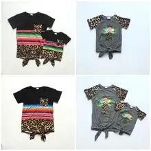 Летняя эксклюзивная футболка для маленьких девочек; детская одежда; хлопковый топ с цветочным принтом и леопардовым принтом для мамы