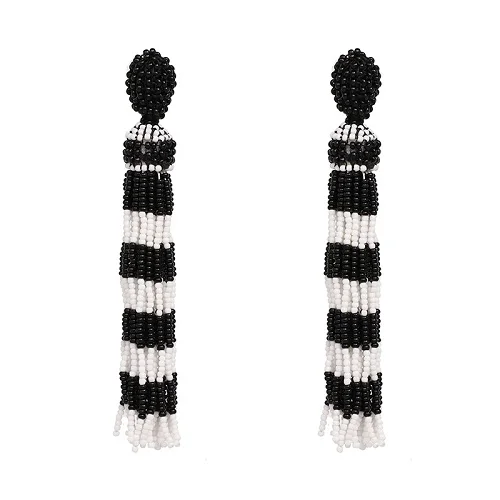 JUJIA, женские серьги Firenze Fringe, серьги-капли, модные женские массивные длинные серьги с бусинами и кисточками, висячие серьги-капли для женщин - Окраска металла: black with white