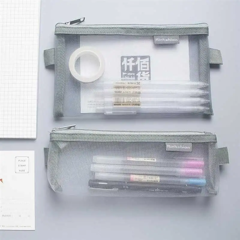 Простой Прозрачный сетчатый пенал-конверт офисный студенческий пенал для карандашей нейлон Kalem Kutusu школьные принадлежности ручка коробка