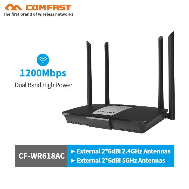 

Comfast 1200M high power Wireless WiFi Router 11ac 2.4G/5GHz WiFi Repeater OpenWRT with 4*6dBi antennas 5 Ethernet Gigabit ports