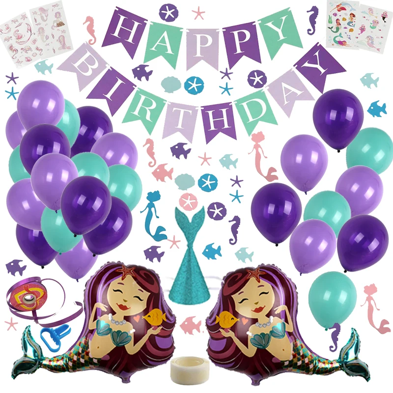 

50pcs/set Llittle Mermaid Birthday Party Supplies Balloons Mermaid Themed Parties Decoration Girls Birthday Adult Baby Shower