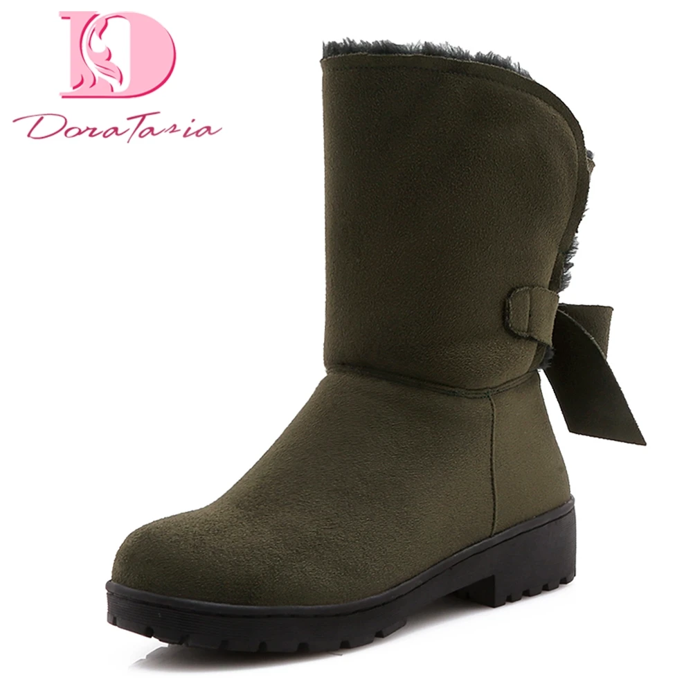 

Doratasia Brand new Large Size 33-43 Sweet Bowtie Boots Woman Shoes Slip On snow boots Fashion Mid Calf Boots Shoes Woman