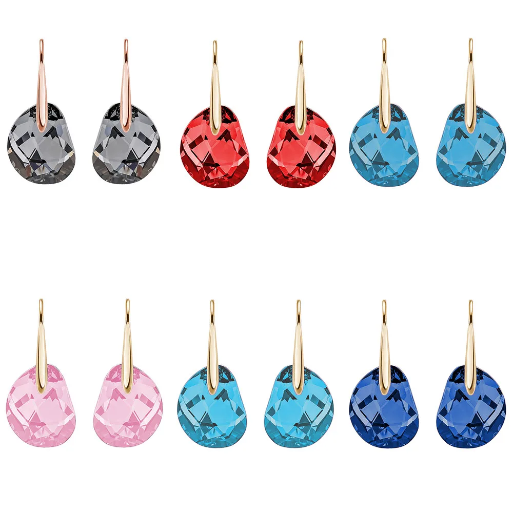 

SWA RO 2019 New GALET Pea Lover Tears Earrings Rose Gold Woman Pierced Earrings Embellished Elegant Multicolor Crystal 5165033