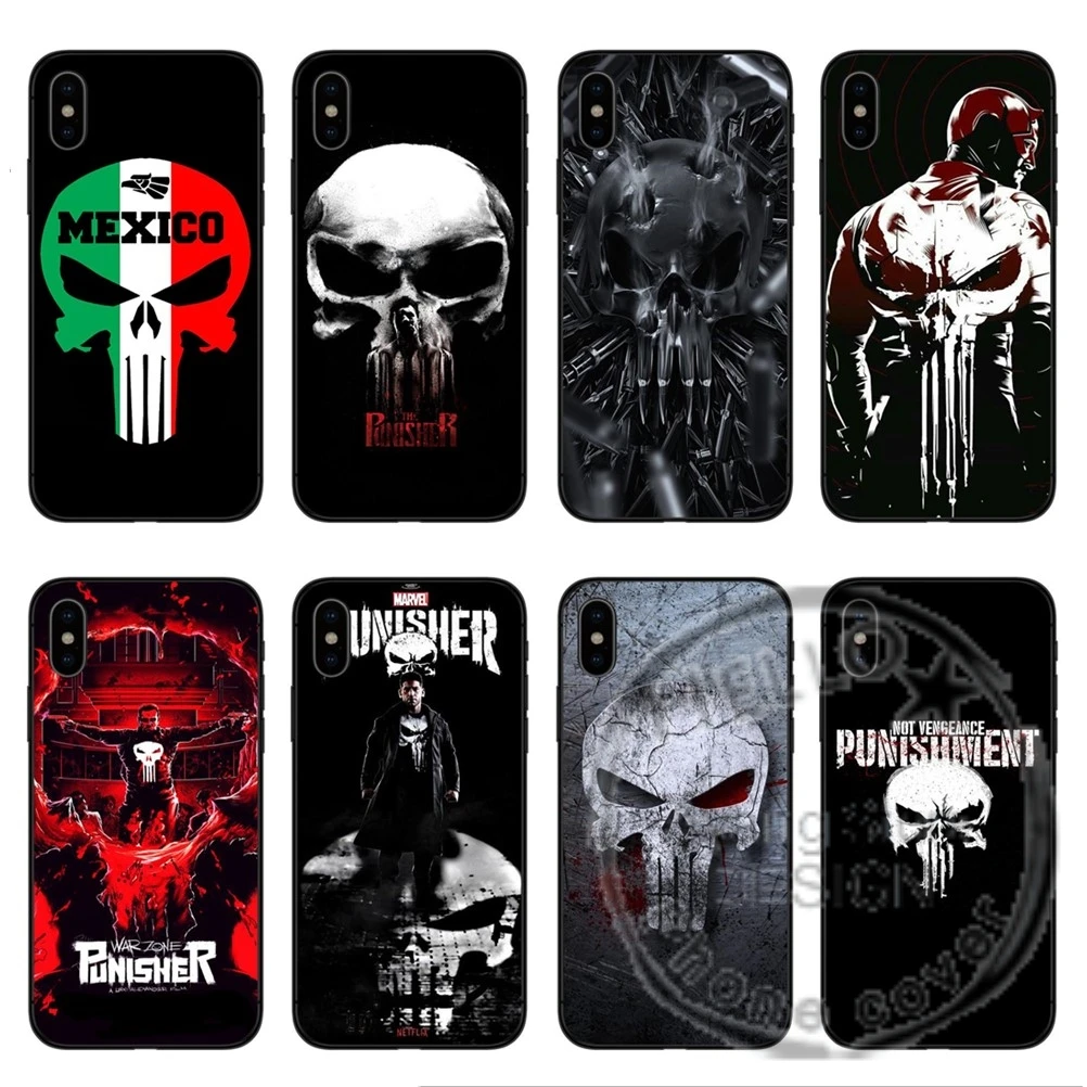 Чехол Marvel Game The Punisher черный матовый Мягкий силиконовый чехол из ТПУ для iPhone X 10 5 5S se