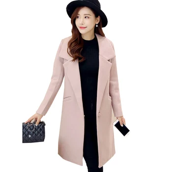 

2017 new winter coat Korean version of women's loose big yards long section of a buckle woolen coat woolen coat