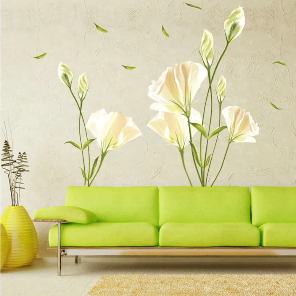 

Lily Bedroom Wall Sticker 50*70CM Simplicity Lily Flowers Wall Sticker Wall Stickers Home Decor Bedroom Decal