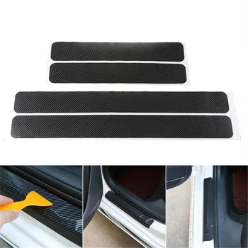 

4Pc Car Door Scuff Sill Plates Step Plate Protector Carbon Sticker Fiber Vinyl Films DIY For Chevrolet Ford BMW Audi Honda Kia