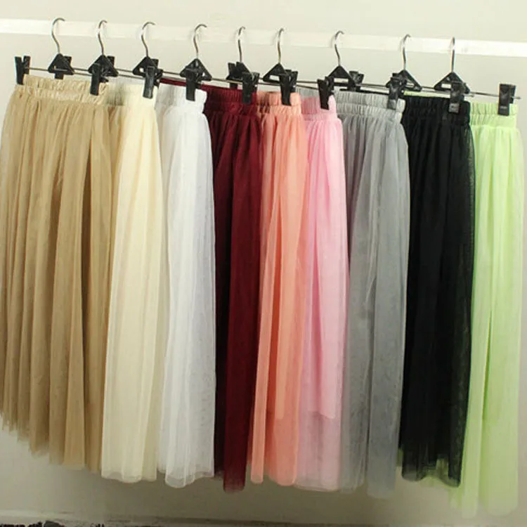 

ELEXS New Fashion Tulle Skirts Womens 2018 Summer Fashion High Waist Long Skirt Elastic Waist Sun Fluffy Tutu Skirt 7405