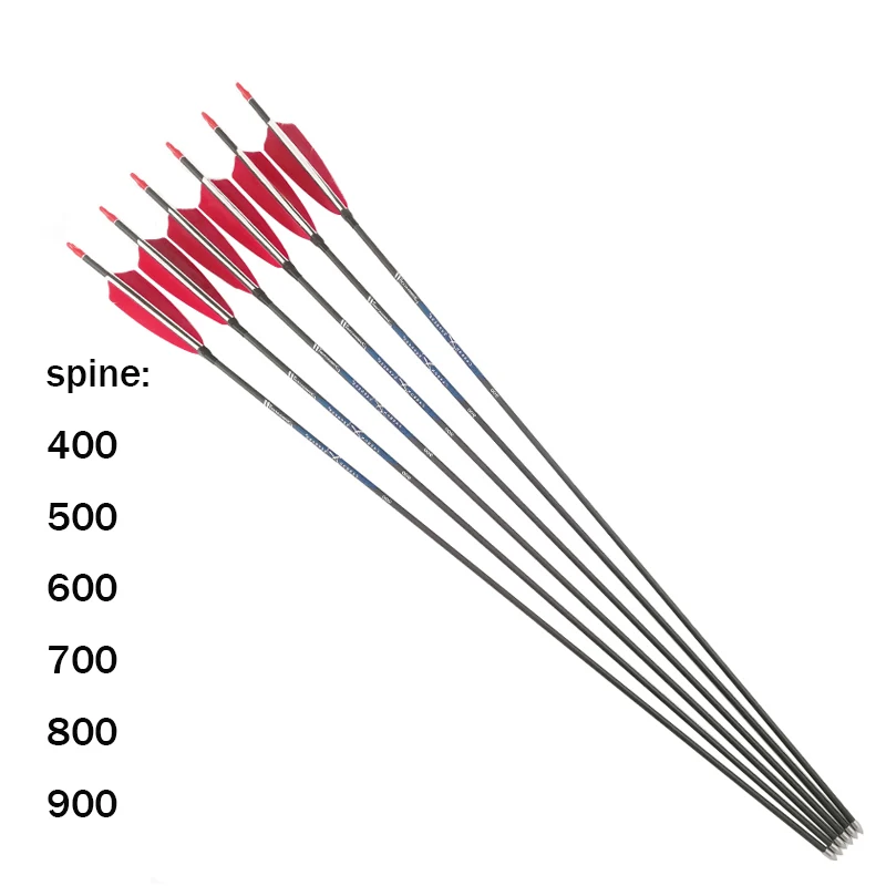 

12pcs Archery Pure Carbon Arrow ID4.2mm Spine500-900 4inch Turkey Feather Pin Nock Recurve Bow Arrow Archery Shooting