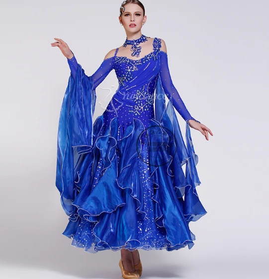 Настраиваемое синее платье Waltz tango Fox trot для быстрой бальной комнаты современное