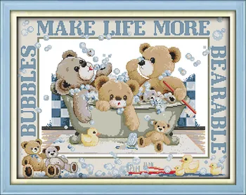 

Lovely Bubble bath bears Canvas DMC Counted Cross Stitch Kits printed Cross-stitch set Embroidery Needlework