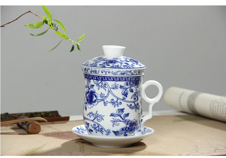 Цзиндэчжэнь керамический чайный сервиз синий и белый фарфор набор из четырех предметов с крышкой фильтр для чашки чая
