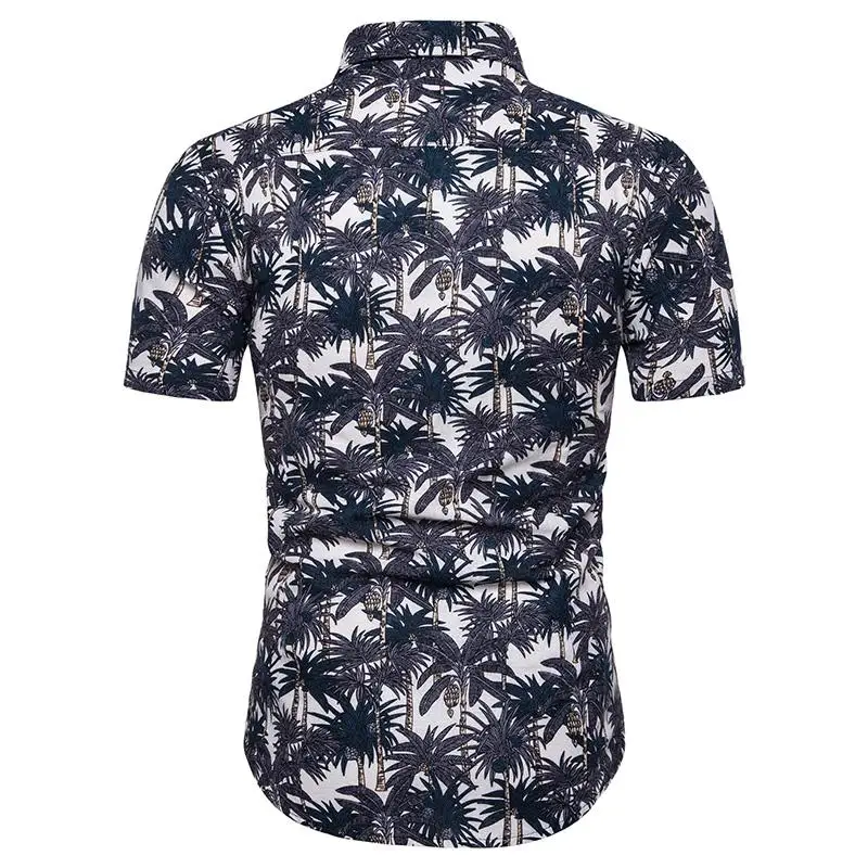 

Social Shirt Linen Cotton Coconut tree Hawaiian Shirt for Man Short-sleeved Blouse Men's Clothes Slim fit Green Blue Summer