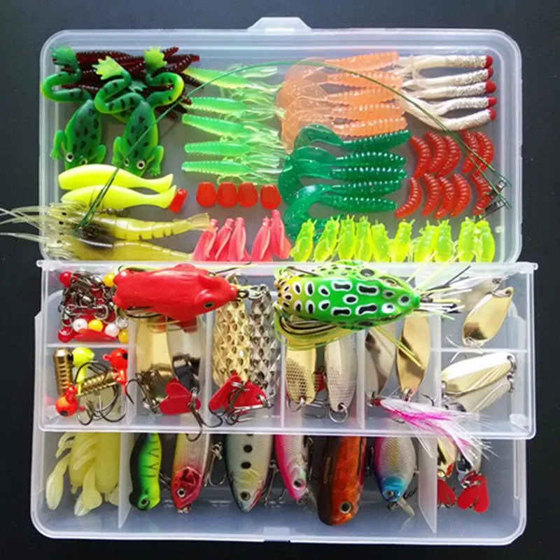 

Multi Fishing Lure Mixed Colors Metal Spoon Bait Soft Lure Kit Popper Wobbler Frog Fish Hooks Tackle Pesca Iscas Artificias