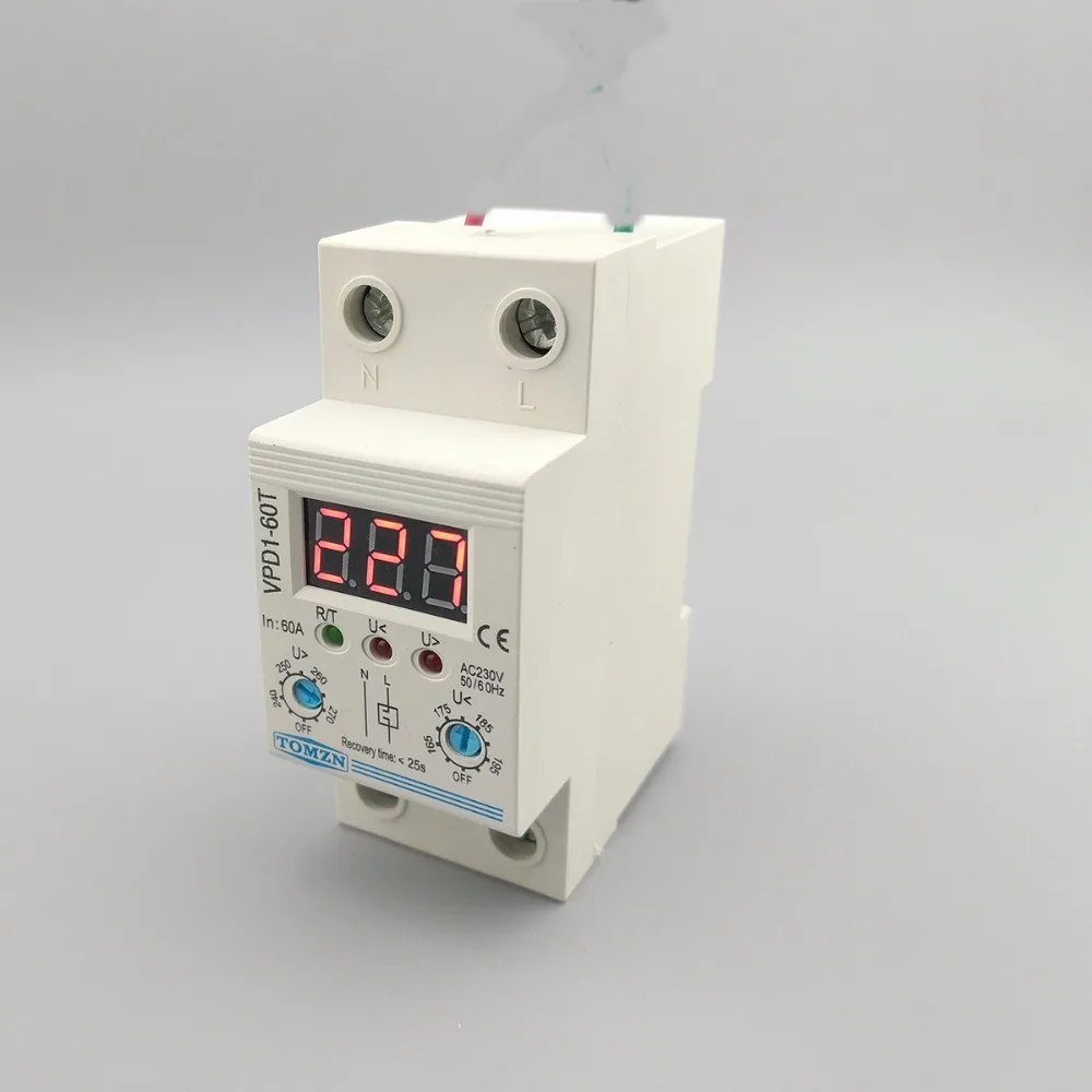 Ajustável sobre a Tensão e sob o Relé do Dispositivo da Proteção da Tensão com Monitor da Tensão do Voltímetro Reconecte Automático Voltímetro 60a 220v do 3 60a 220v reconecte automático ajustável sobre a