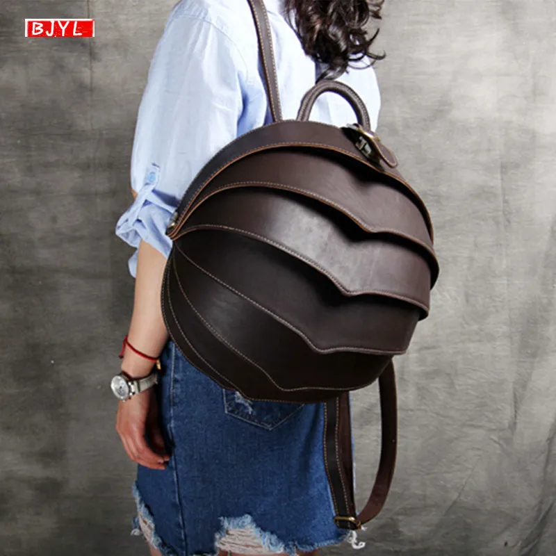 

New Original genuine leather beetle Women's backpack retro first layer leather school shoulder bag female small travel backpacks