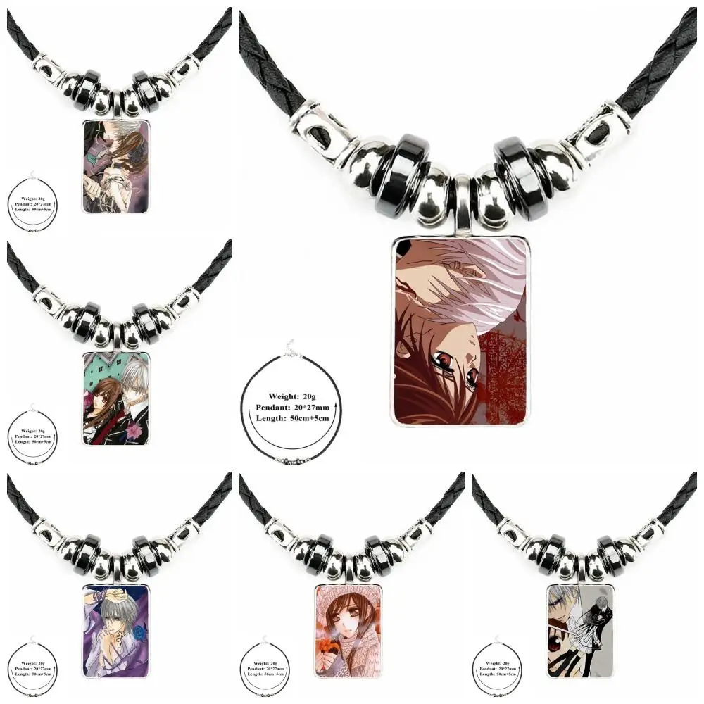 

EJ Glaze For Unisex Black Leather Bead Pendant Glass Cabochon Necklace Statement Wholesale Necklace Jewelry Anime Vampire Knight