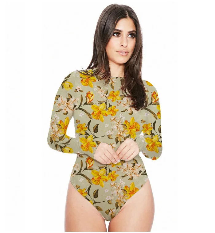 Sexy Women Long Sleeve Bodysuit Geometric/Floral Print Round Collar Bodycon Jumpsuit Slim Stretch One Piece Body Suits Body : image Sexy Women Long Sleeve Bodysuit Geometric/Floral Print Round Collar Bodycon Jumpsuit Slim Stretch One Piece Body Suits Body